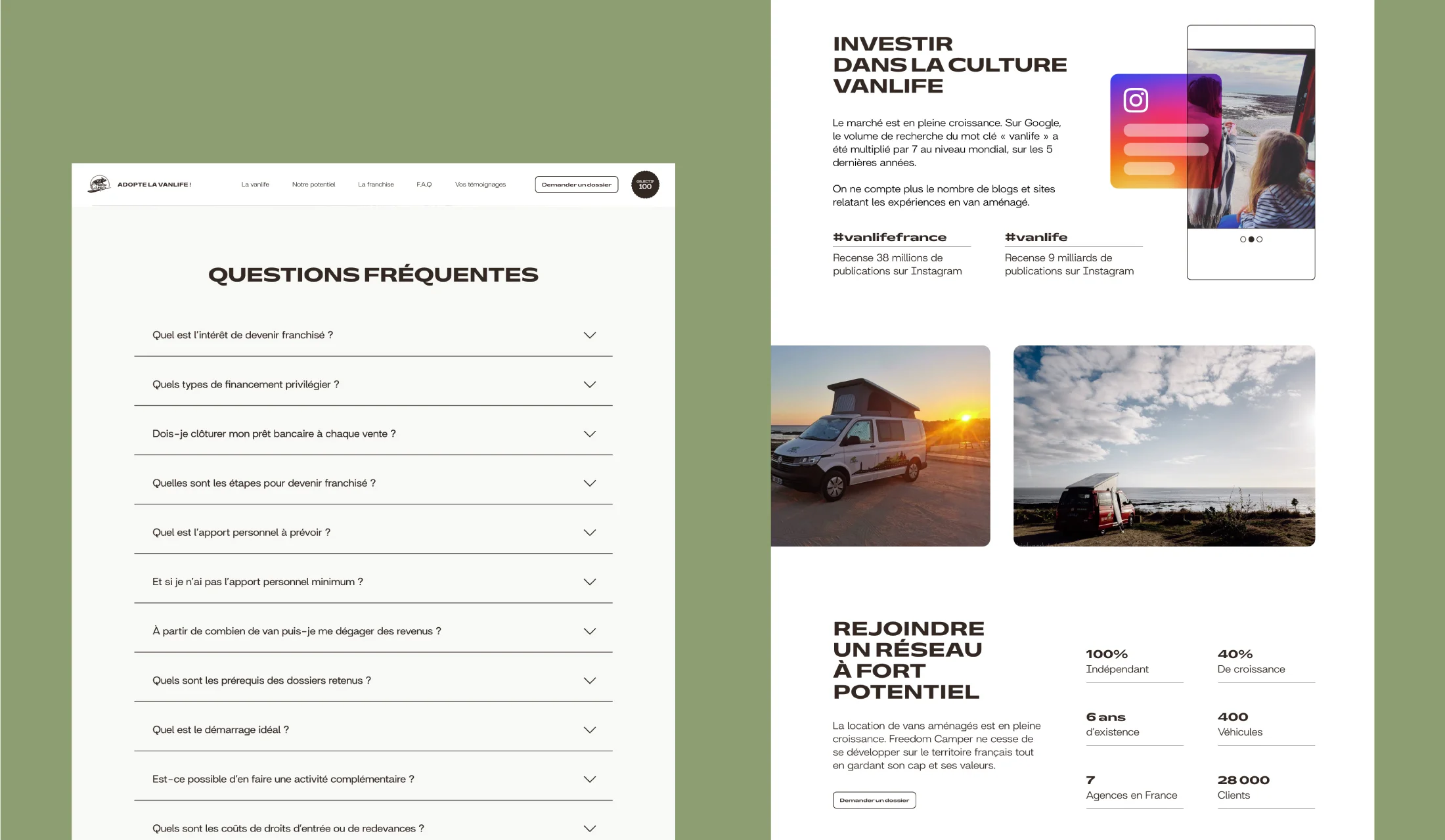 Page FAQ du site franchiseur de Freedom Camper